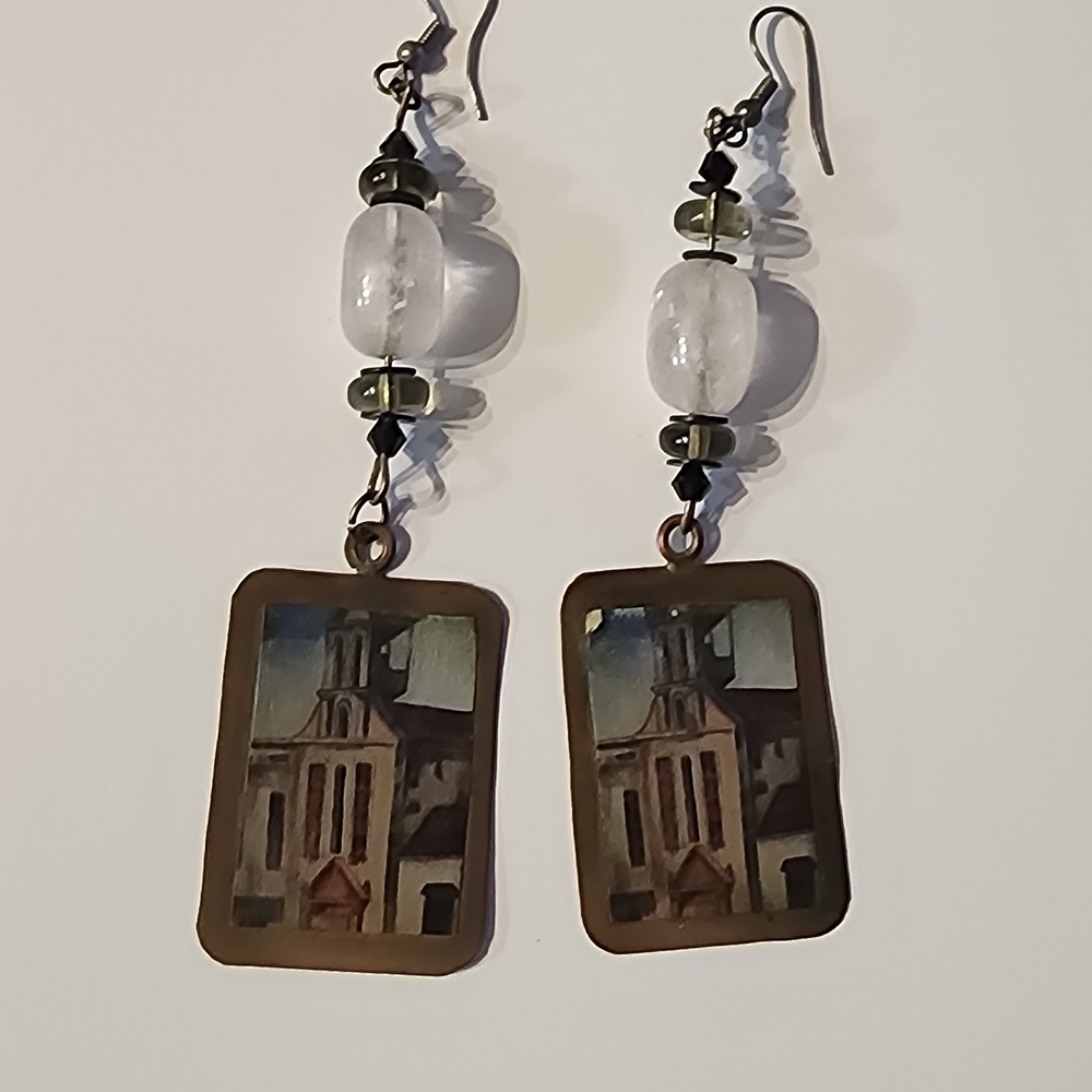 Artistic Dangle Earrings with Building Design